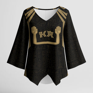 Custom Egypt KA Kimono Sleeve Blouse Gold Symbol Hieroglyphic Texture