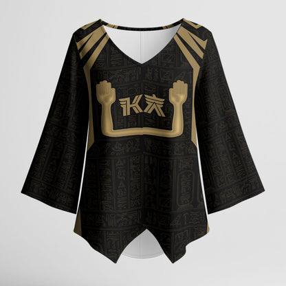 Custom Egypt KA Kimono Sleeve Blouse Gold Symbol Hieroglyphic Texture