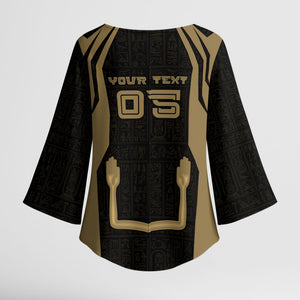 Custom Egypt KA Kimono Sleeve Blouse Gold Symbol Hieroglyphic Texture