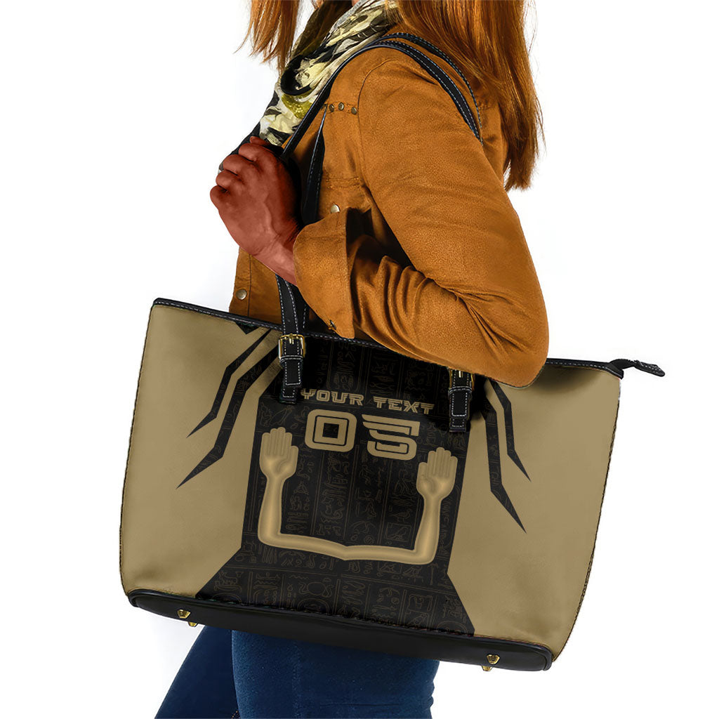 Custom Egypt KA Leather Tote Bag Gold Symbol Hieroglyphic Texture