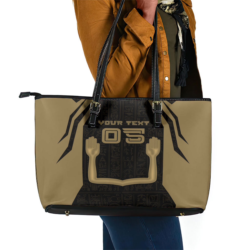 Custom Egypt KA Leather Tote Bag Gold Symbol Hieroglyphic Texture