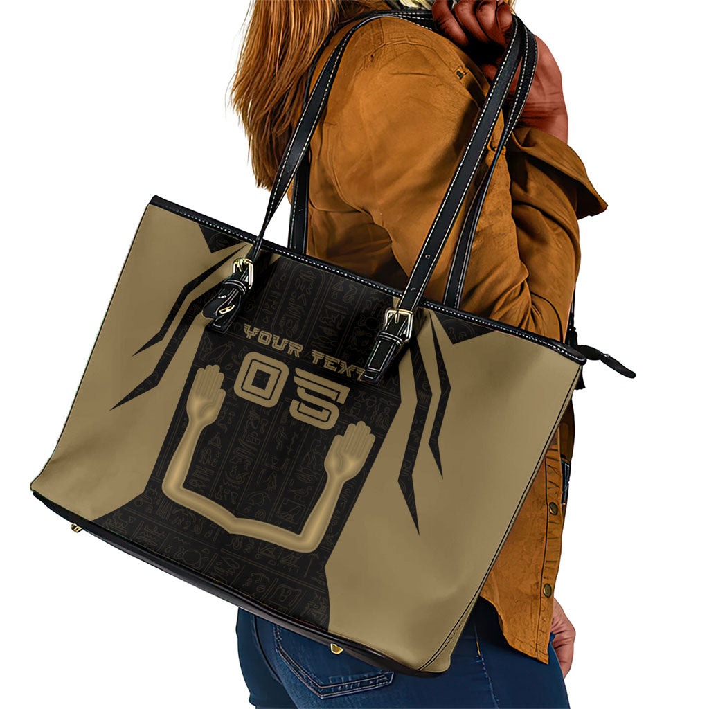 Custom Egypt KA Leather Tote Bag Gold Symbol Hieroglyphic Texture