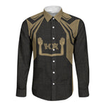 Custom Egypt KA Long Sleeve Button Shirt Gold Symbol Hieroglyphic Texture