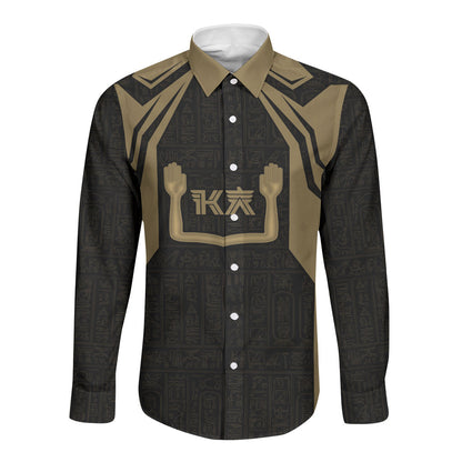 Custom Egypt KA Long Sleeve Button Shirt Gold Symbol Hieroglyphic Texture