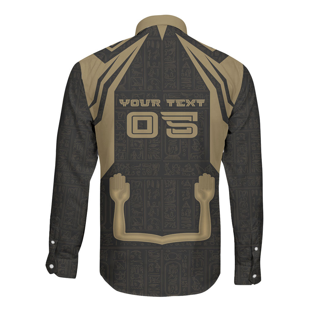 Custom Egypt KA Long Sleeve Button Shirt Gold Symbol Hieroglyphic Texture