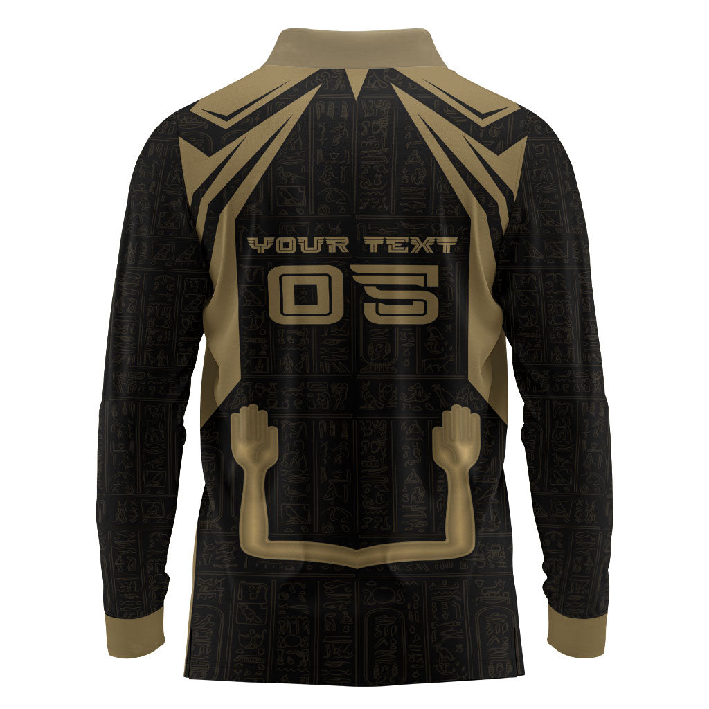 Custom Egypt KA Long Sleeve Polo Shirt Gold Symbol Hieroglyphic Texture