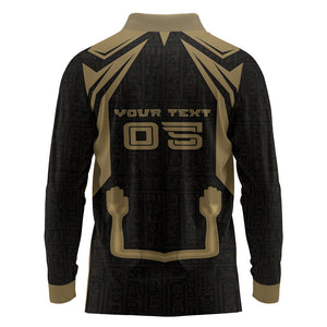 Custom Egypt KA Long Sleeve Polo Shirt Gold Symbol Hieroglyphic Texture