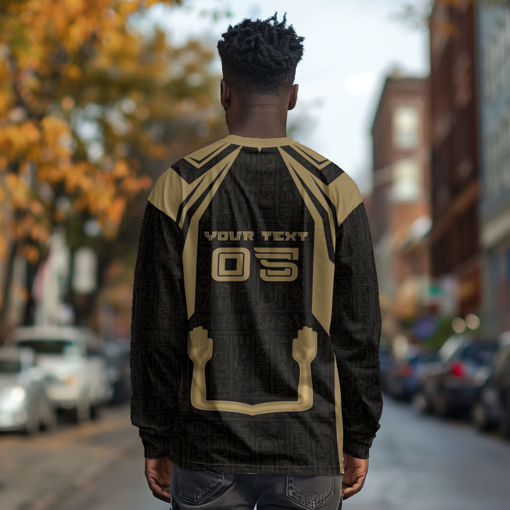 Custom Egypt KA Long Sleeve Shirt Gold Symbol Hieroglyphic Texture