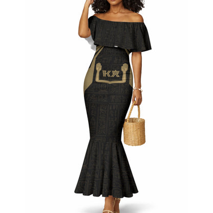 Custom Egypt KA Mermaid Dress Gold Symbol Hieroglyphic Texture