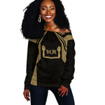 Custom Egypt KA Off Shoulder Sweater Gold Symbol Hieroglyphic Texture