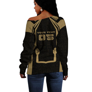 Custom Egypt KA Off Shoulder Sweater Gold Symbol Hieroglyphic Texture