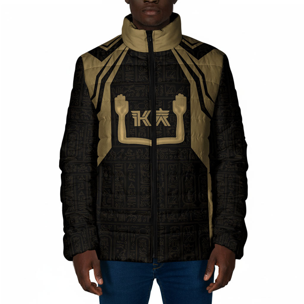 Custom Egypt KA Padded Jacket Gold Symbol Hieroglyphic Texture