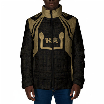 Custom Egypt KA Padded Jacket Gold Symbol Hieroglyphic Texture