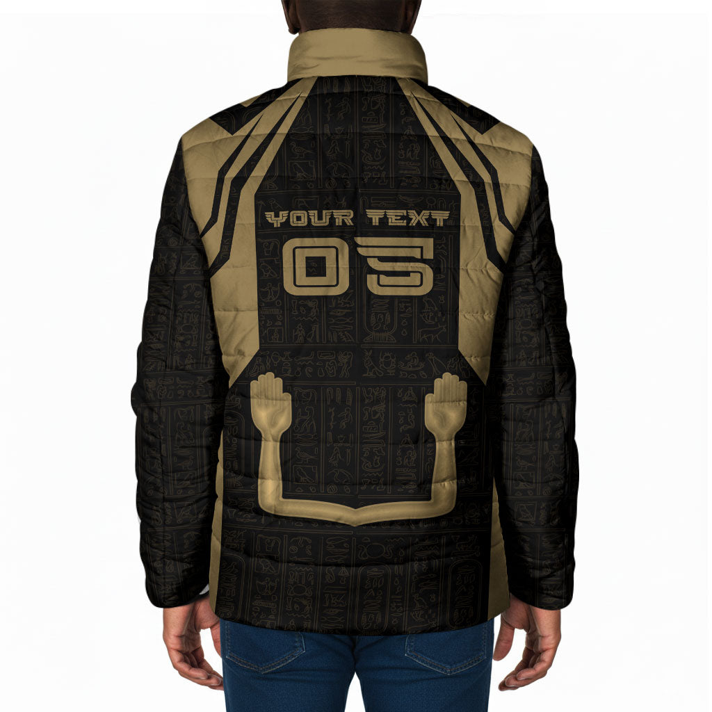 Custom Egypt KA Padded Jacket Gold Symbol Hieroglyphic Texture