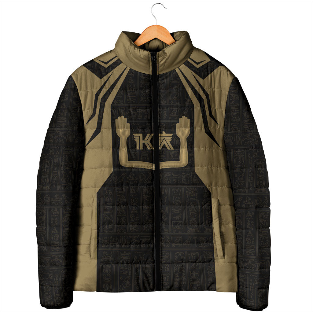 Custom Egypt KA Padded Jacket Gold Symbol Hieroglyphic Texture