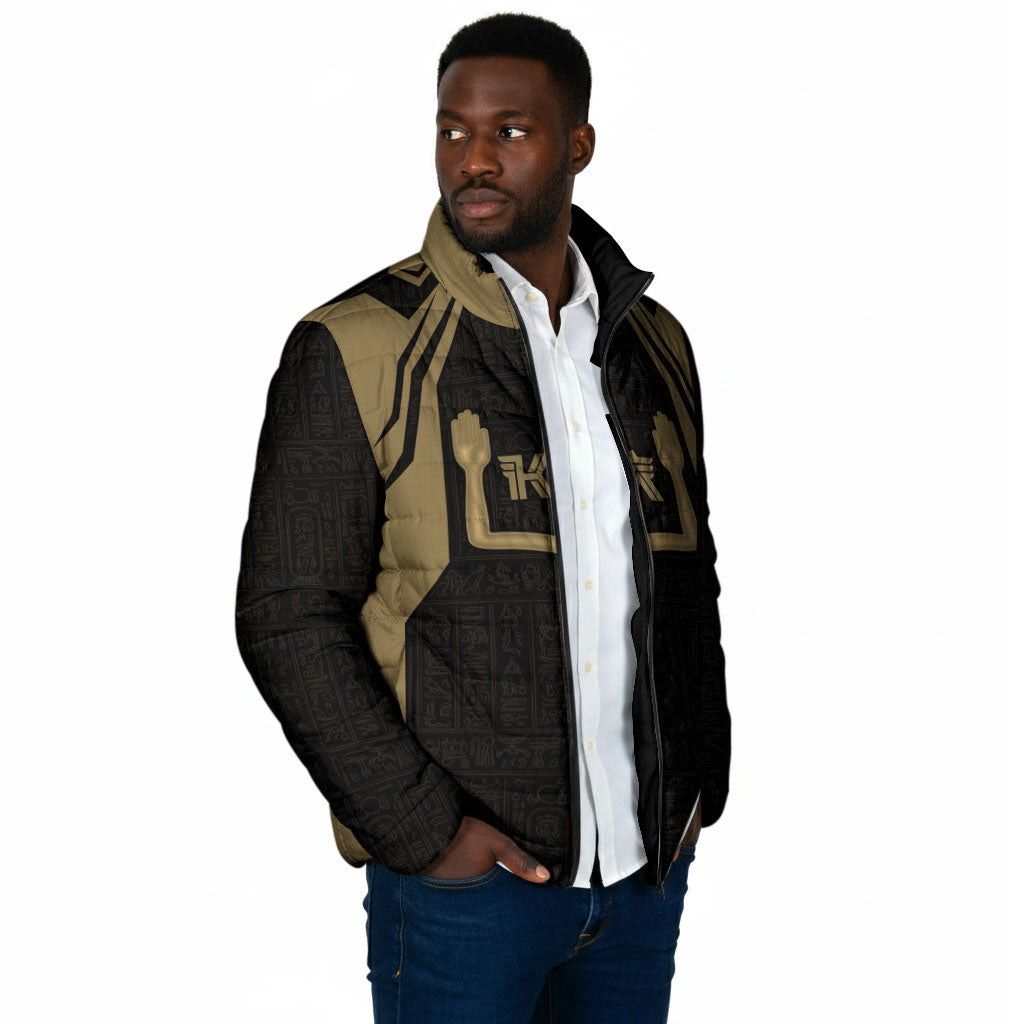 Custom Egypt KA Padded Jacket Gold Symbol Hieroglyphic Texture