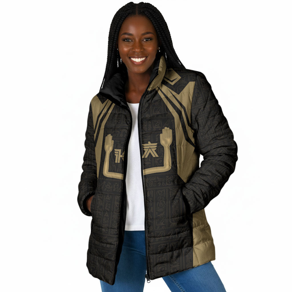 Custom Egypt KA Padded Jacket Gold Symbol Hieroglyphic Texture
