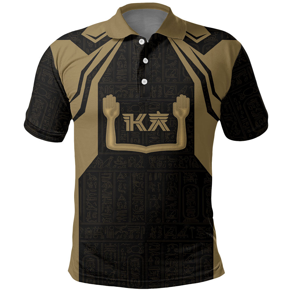 Custom Egypt KA Polo Shirt Gold Symbol Hieroglyphic Texture
