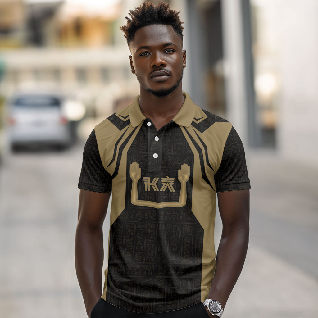 Custom Egypt KA Polo Shirt Gold Symbol Hieroglyphic Texture