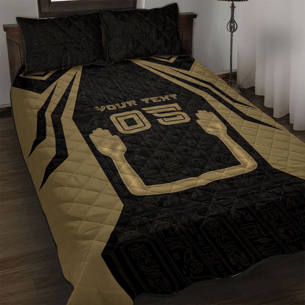 Custom Egypt KA Quilt Bed Set Gold Symbol Hieroglyphic Texture