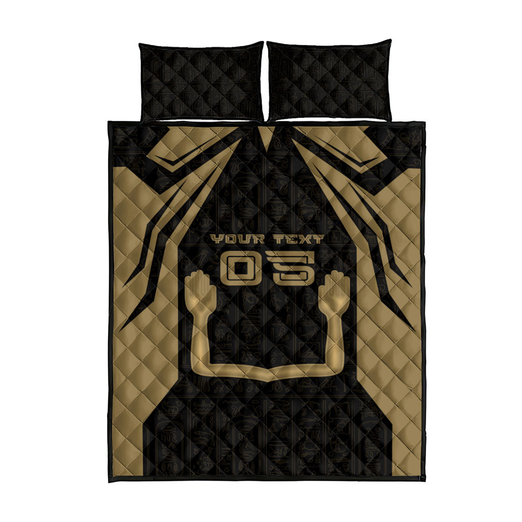 Custom Egypt KA Quilt Bed Set Gold Symbol Hieroglyphic Texture