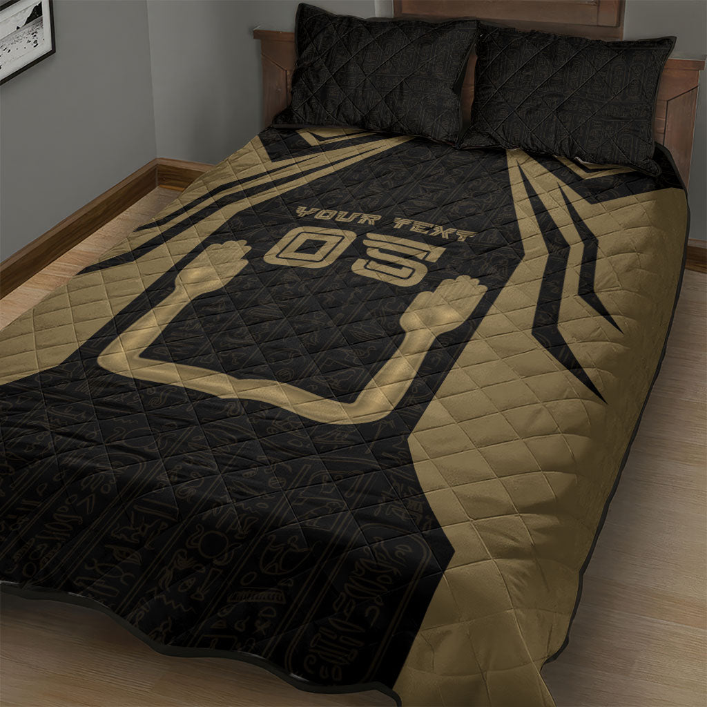 Custom Egypt KA Quilt Bed Set Gold Symbol Hieroglyphic Texture