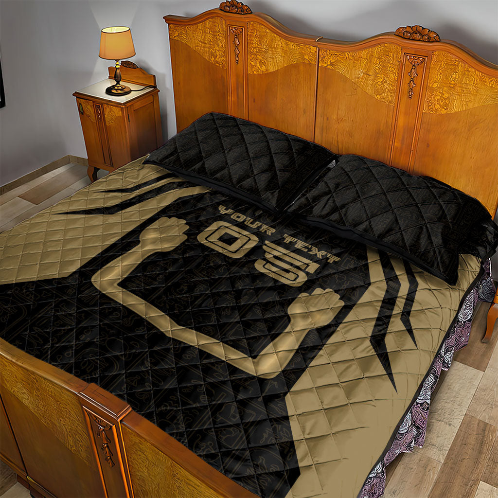 Custom Egypt KA Quilt Bed Set Gold Symbol Hieroglyphic Texture