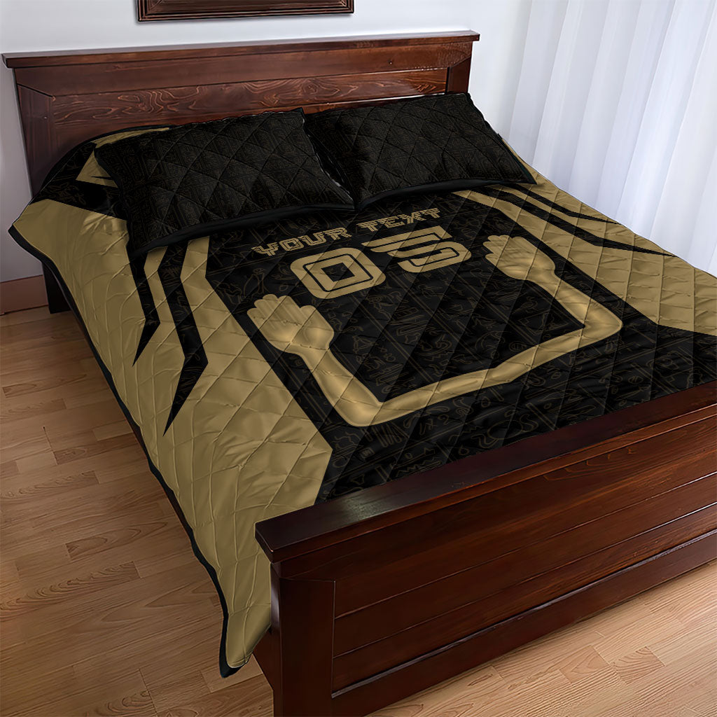 Custom Egypt KA Quilt Bed Set Gold Symbol Hieroglyphic Texture