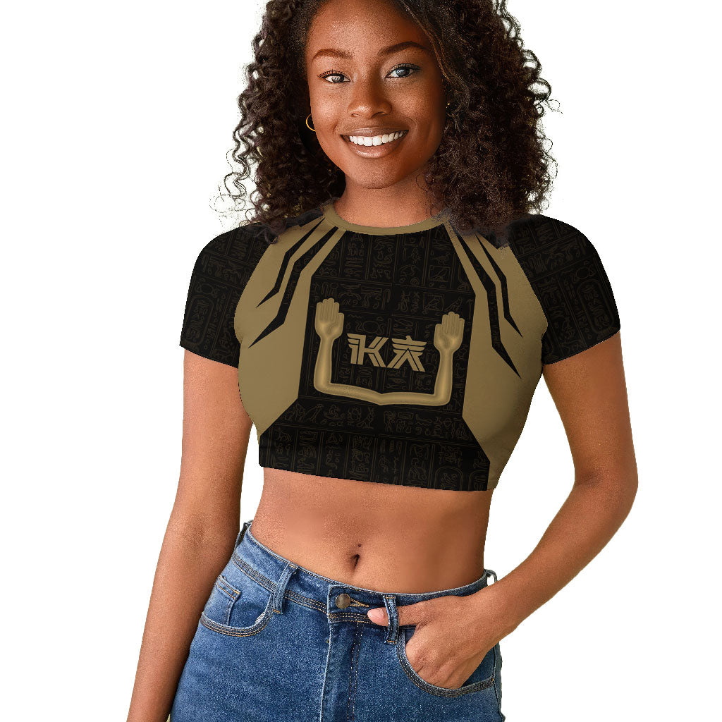 Custom Egypt KA Raglan Cropped T shirt Gold Symbol Hieroglyphic Texture
