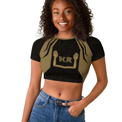 Custom Egypt KA Raglan Cropped T shirt Gold Symbol Hieroglyphic Texture