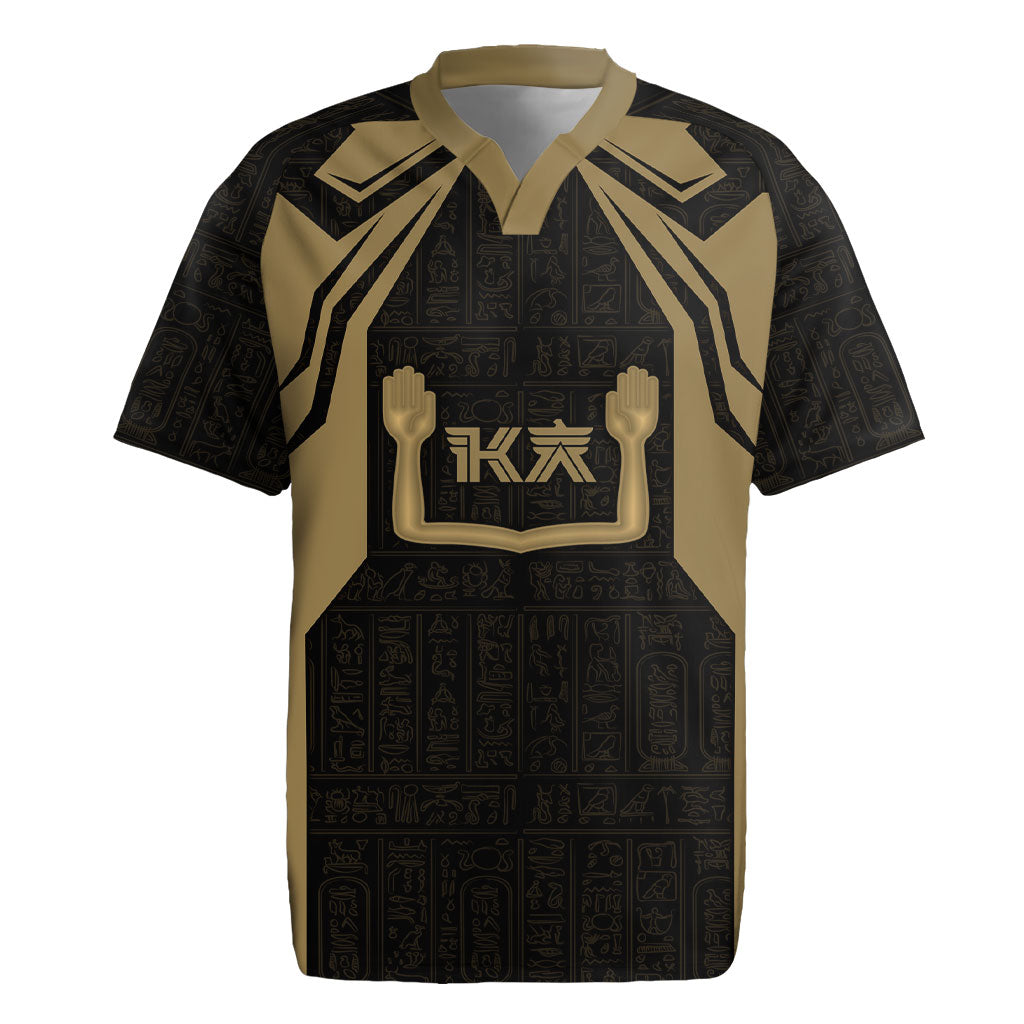 Custom Egypt KA Rugby Jersey Gold Symbol Hieroglyphic Texture
