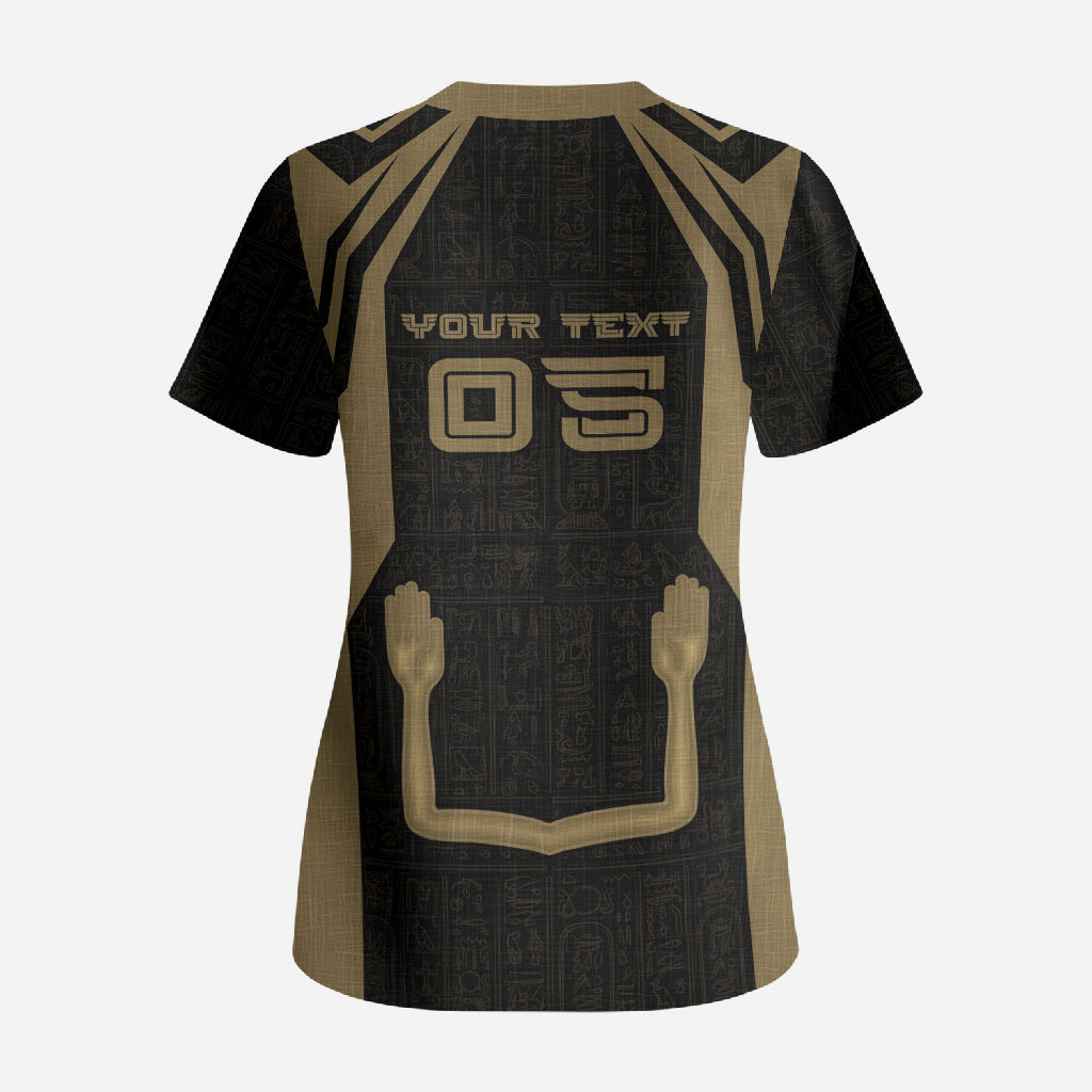 Custom Egypt KA Scrub Top Gold Symbol Hieroglyphic Texture