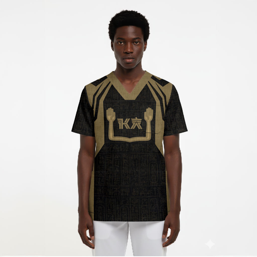 Custom Egypt KA Scrub Top Gold Symbol Hieroglyphic Texture