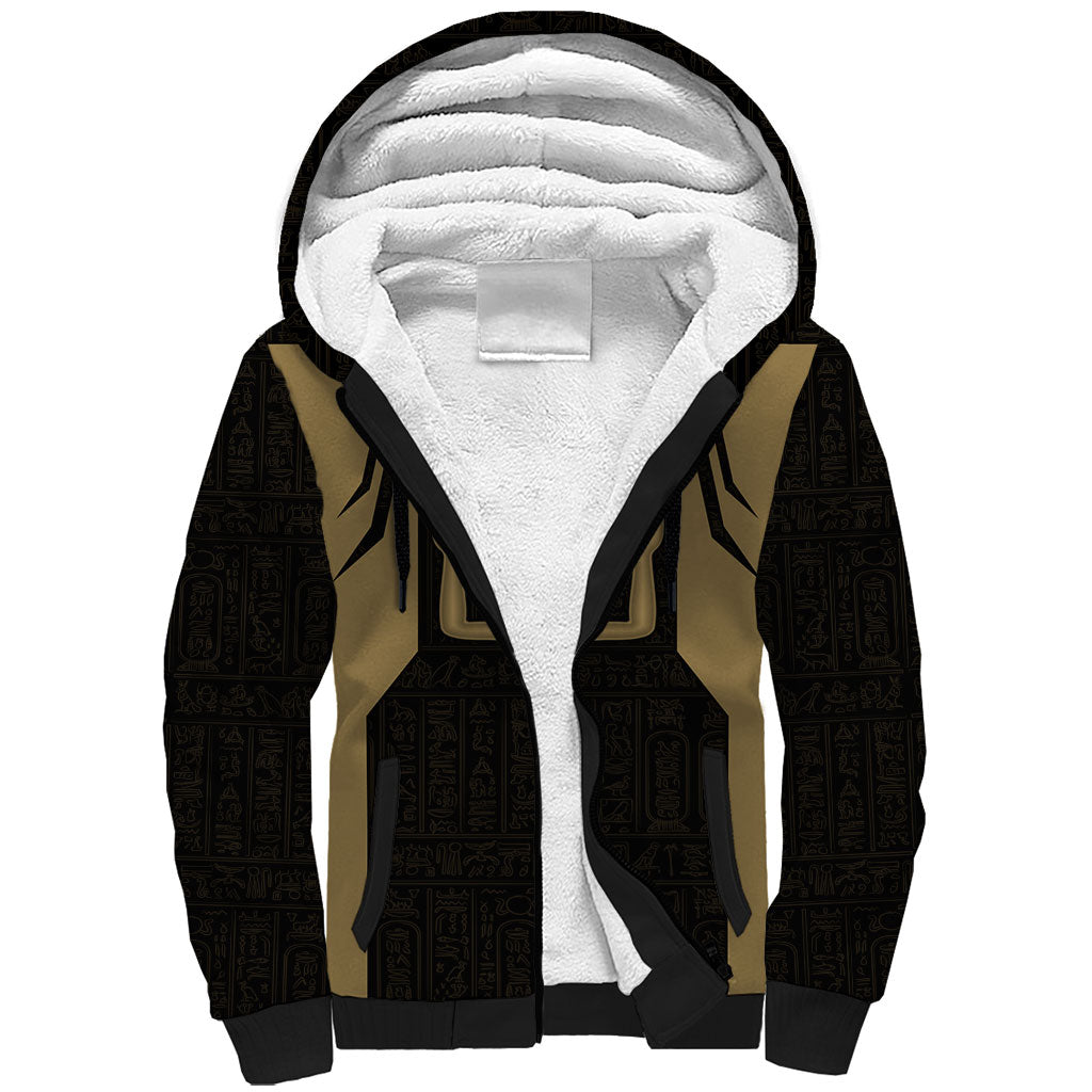 Custom Egypt KA Sherpa Hoodie Gold Symbol Hieroglyphic Texture