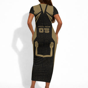 Custom Egypt KA Short Sleeve Bodycon Dress Gold Symbol Hieroglyphic Texture