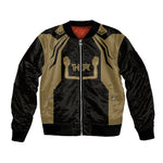 Custom Egypt KA Sleeve Zip Bomber Jacket Gold Symbol Hieroglyphic Texture