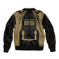 Custom Egypt KA Sleeve Zip Bomber Jacket Gold Symbol Hieroglyphic Texture