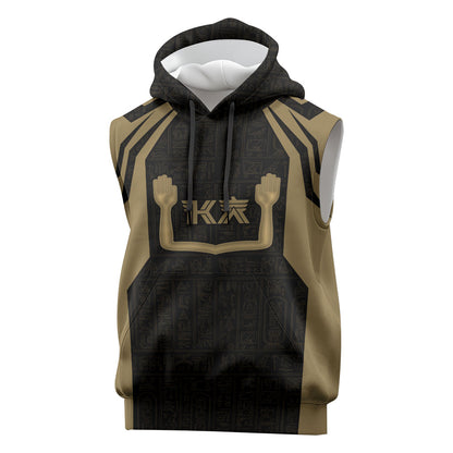 Custom Egypt KA Sleeveless Hoodie Gold Symbol Hieroglyphic Texture