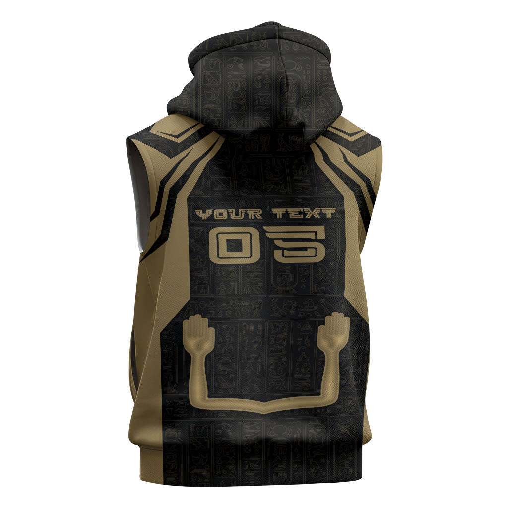 Custom Egypt KA Sleeveless Hoodie Gold Symbol Hieroglyphic Texture