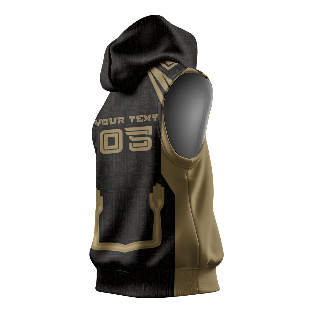 Custom Egypt KA Sleeveless Hoodie Gold Symbol Hieroglyphic Texture
