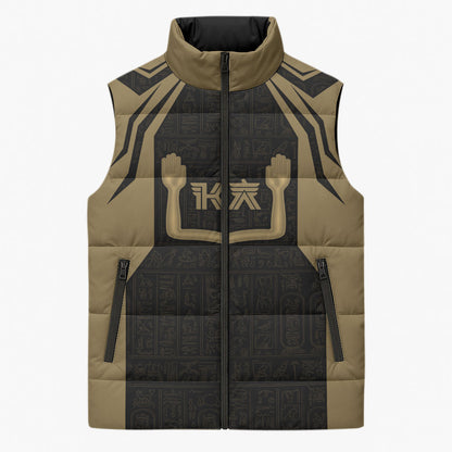 Custom Egypt KA Sleeveless Puffer Jacket Gold Symbol Hieroglyphic Texture