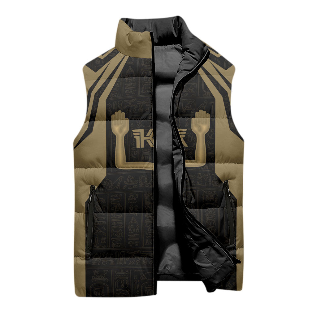 Custom Egypt KA Sleeveless Puffer Jacket Gold Symbol Hieroglyphic Texture