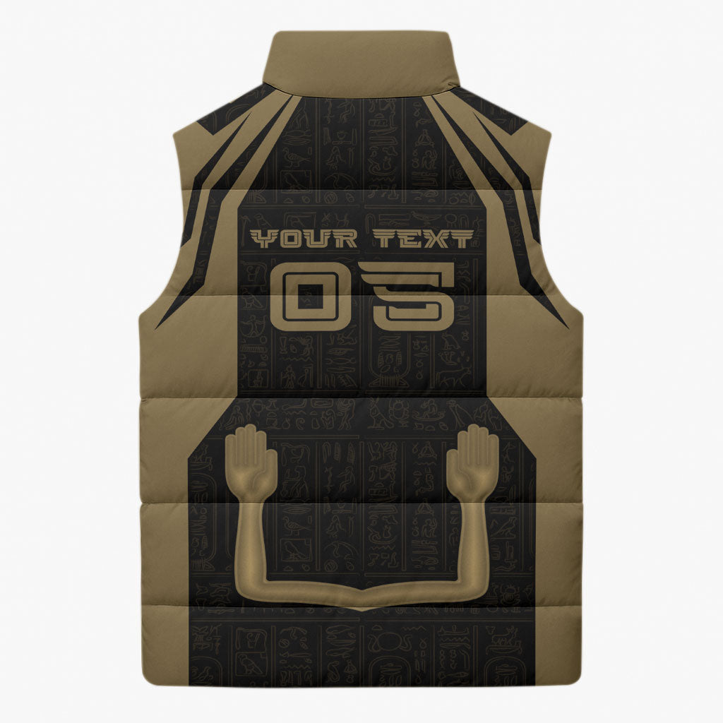 Custom Egypt KA Sleeveless Puffer Jacket Gold Symbol Hieroglyphic Texture