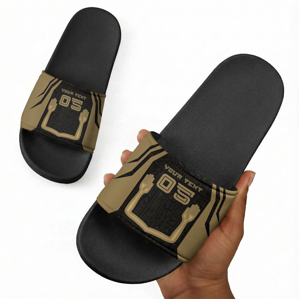 Custom Egypt KA Slide Sandals Gold Symbol Hieroglyphic Texture