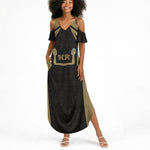 Custom Egypt KA Summer Maxi Dress Gold Symbol Hieroglyphic Texture
