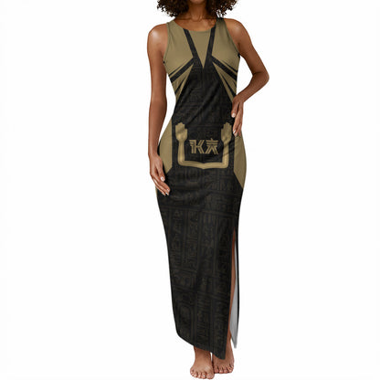 Custom Egypt KA Tank Maxi Dress Gold Symbol Hieroglyphic Texture