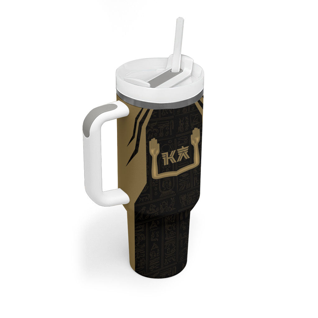 Custom Egypt KA Tumbler With Handle Gold Symbol Hieroglyphic Texture