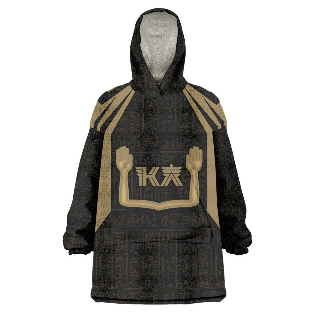 Custom Egypt KA Wearable Blanket Hoodie Gold Symbol Hieroglyphic Texture