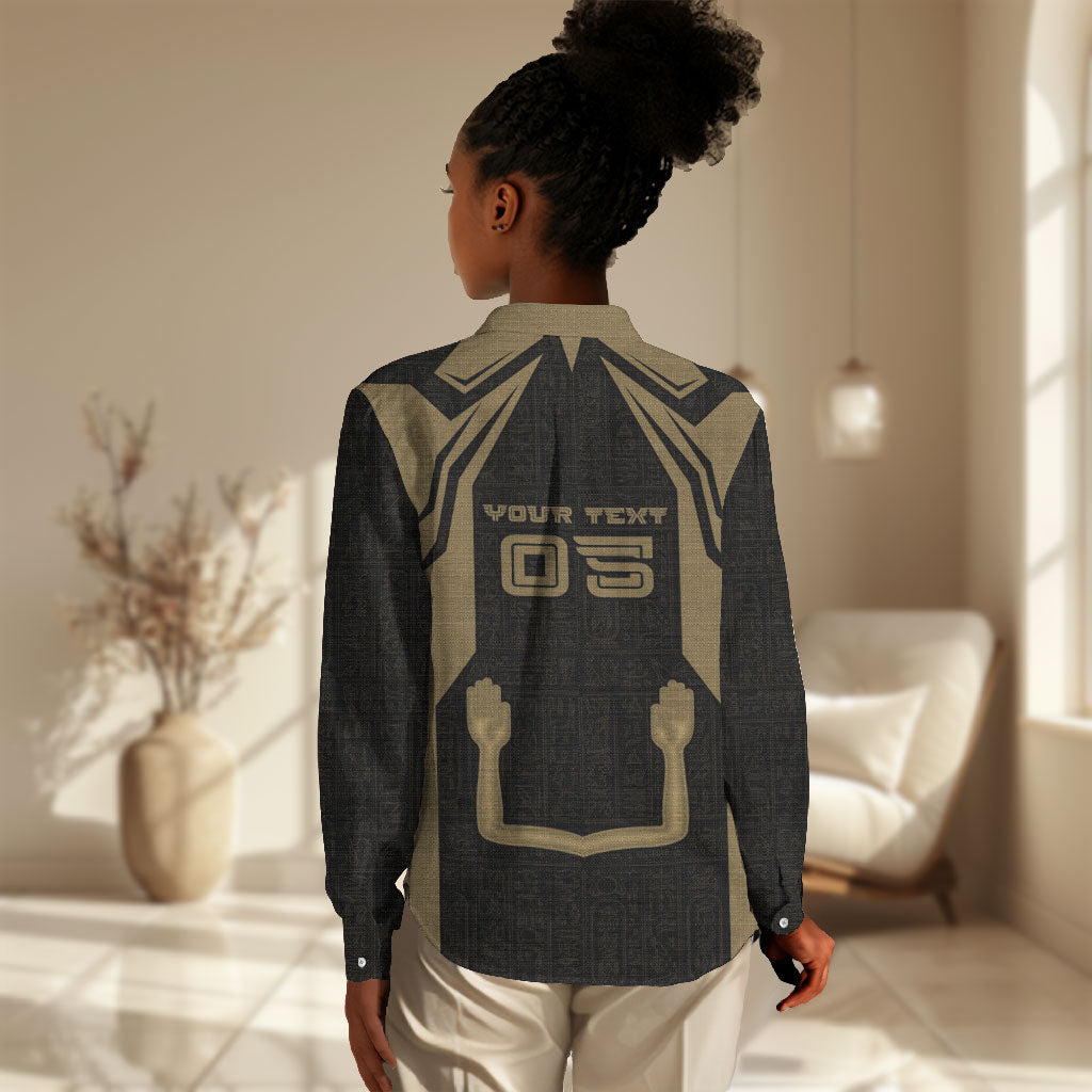 Custom Egypt KA Women Casual Shirt Gold Symbol Hieroglyphic Texture