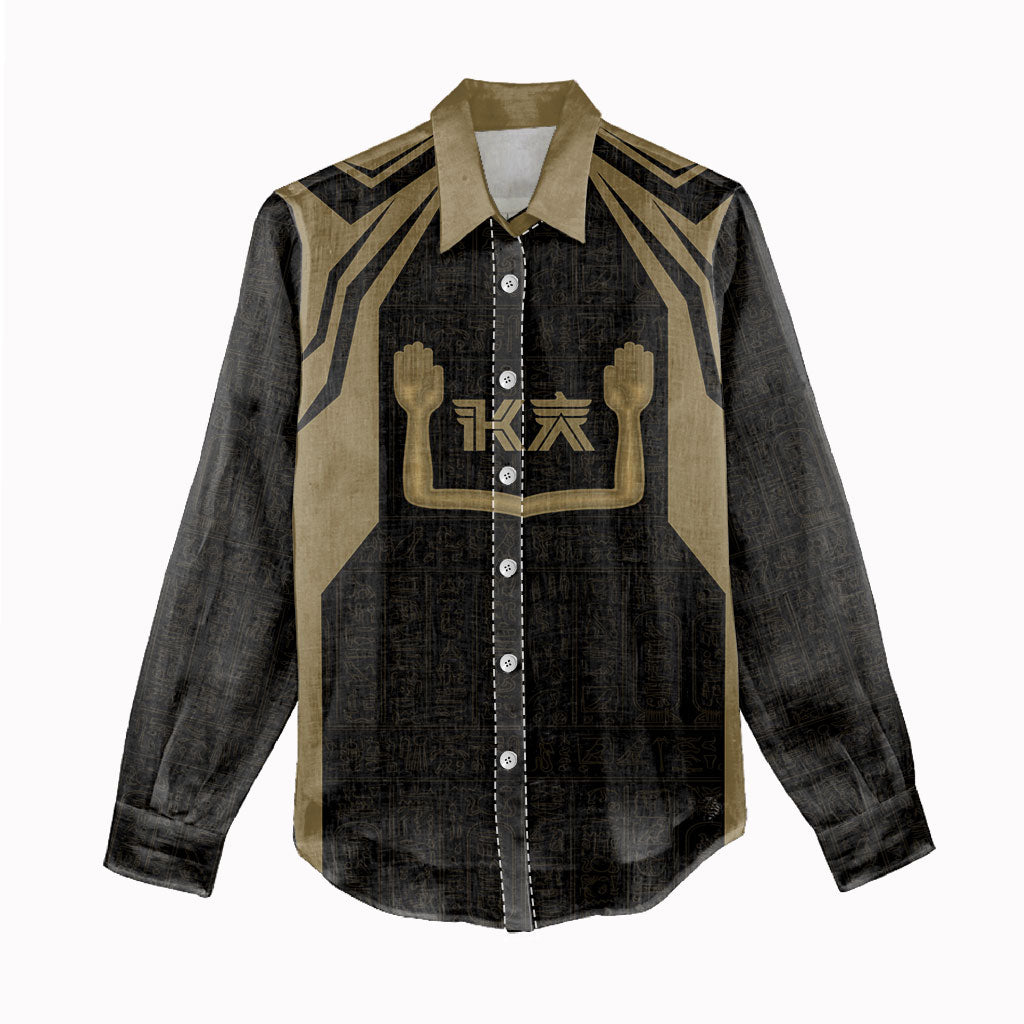 Custom Egypt KA Women Casual Shirt Gold Symbol Hieroglyphic Texture
